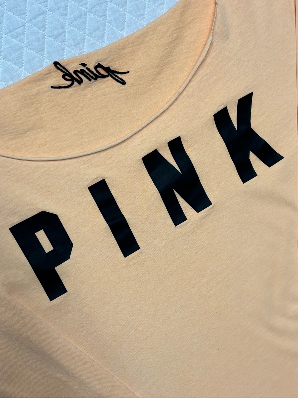 PINK Victoria's Secret Peach Long Sleeve Tee with Black Logo